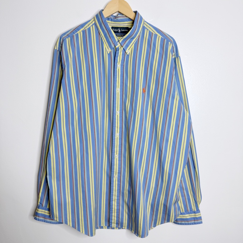 Ralph Lauren Men’s XXL Classic Fit Multi Color Striped Button Down Shirt